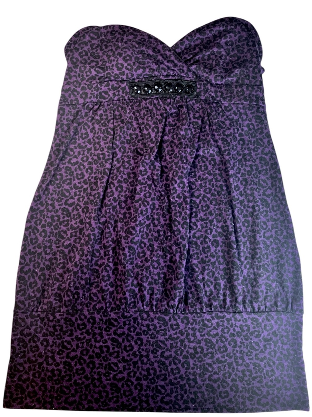 MISS CHIEVOUS Purple and Black Leopard Print bubble hem Strapless Dress Y2K